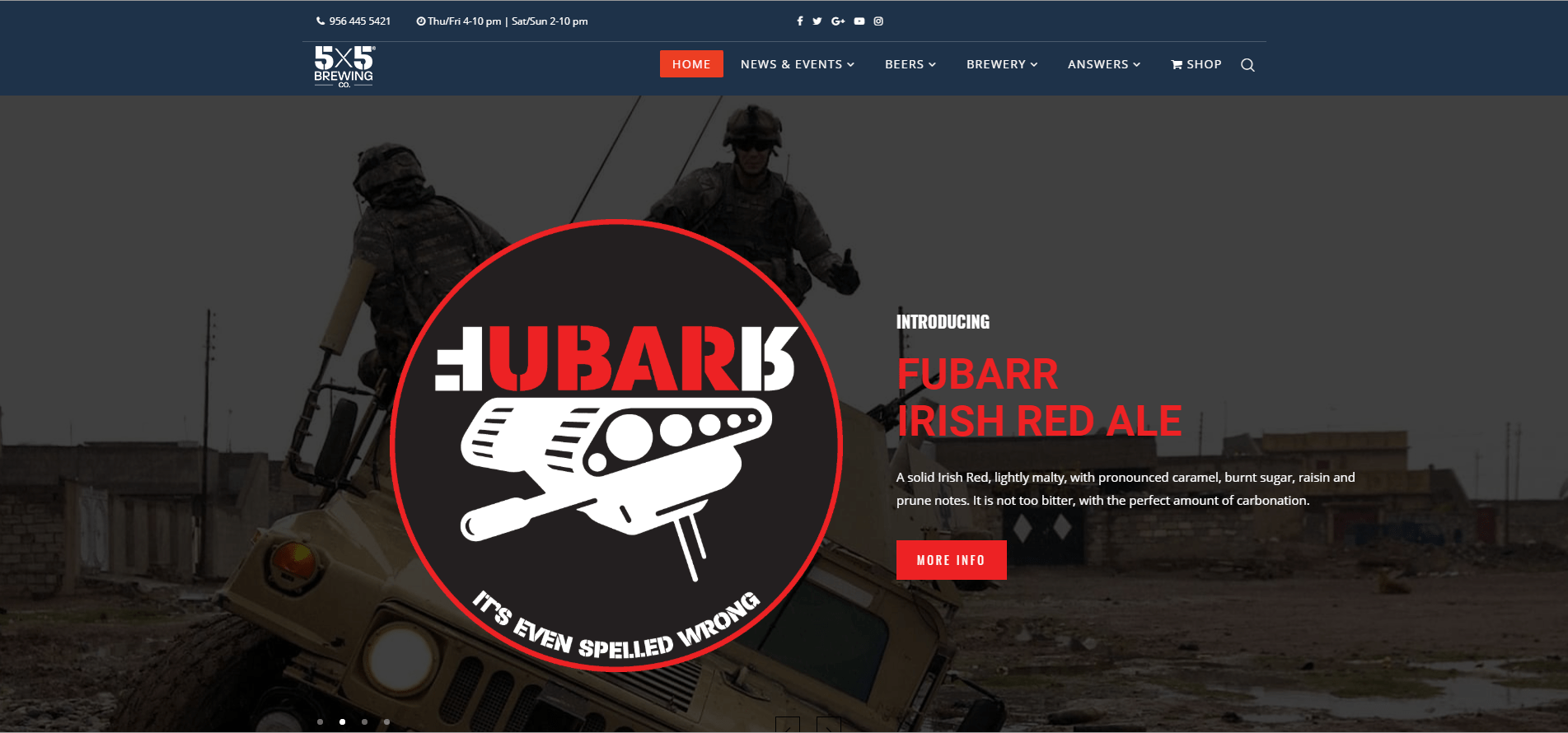 5x5 brewing co website screen capture